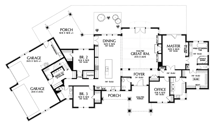 Rustic House Plan First Floor - Ruckers Point Craftsman Home 011S-0109 - Shop House Plans and More