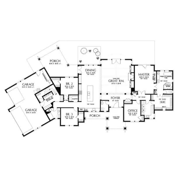 Craftsman House Plan First Floor - Ruckers Point Craftsman Home 011S-0109 - Shop House Plans and More