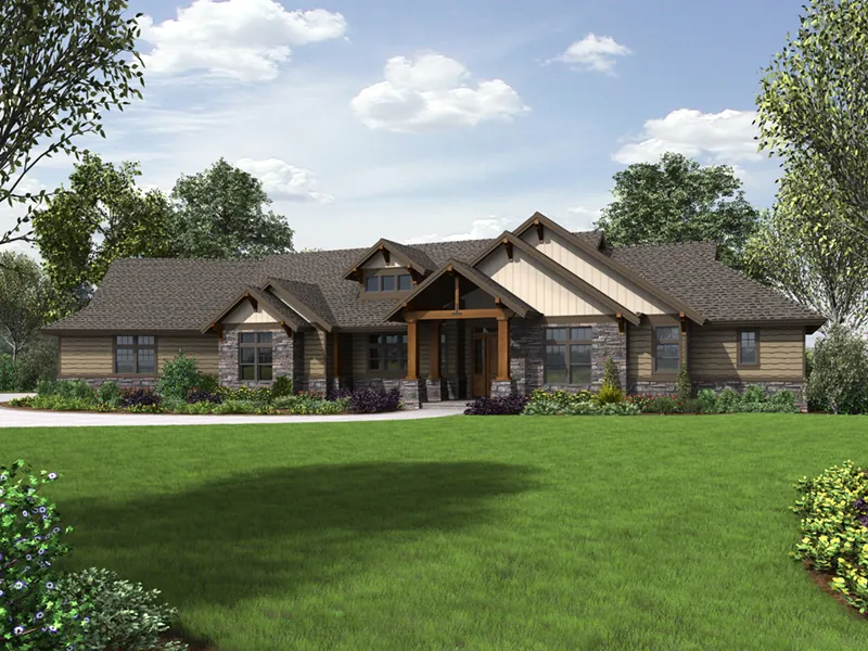 Lake House Plan Front of Home - Ruckers Point Craftsman Home 011S-0109 - Shop House Plans and More