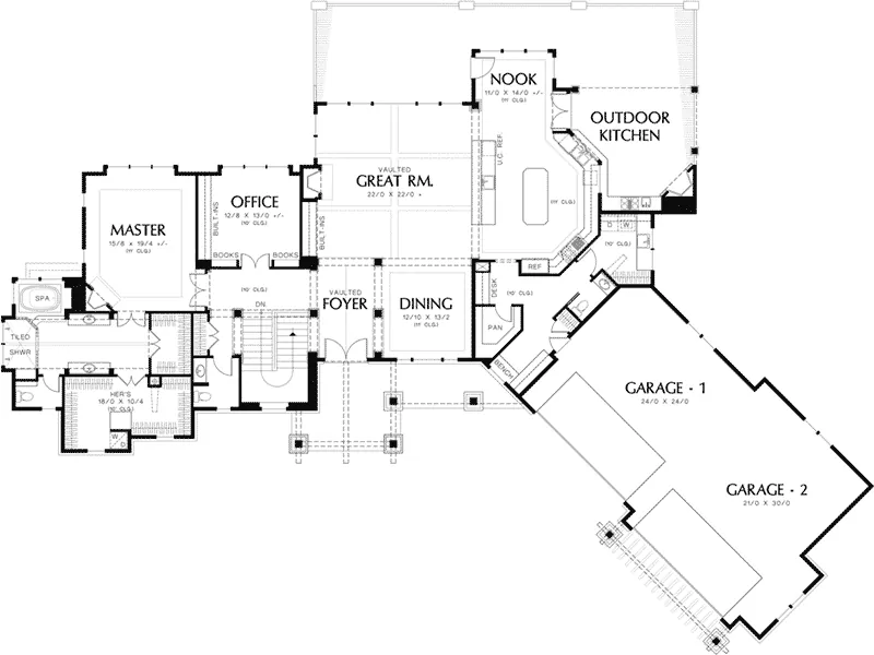 Arts & Crafts House Plan First Floor - Knotty Pine Luxury Home 011S-0112 - Search House Plans and More