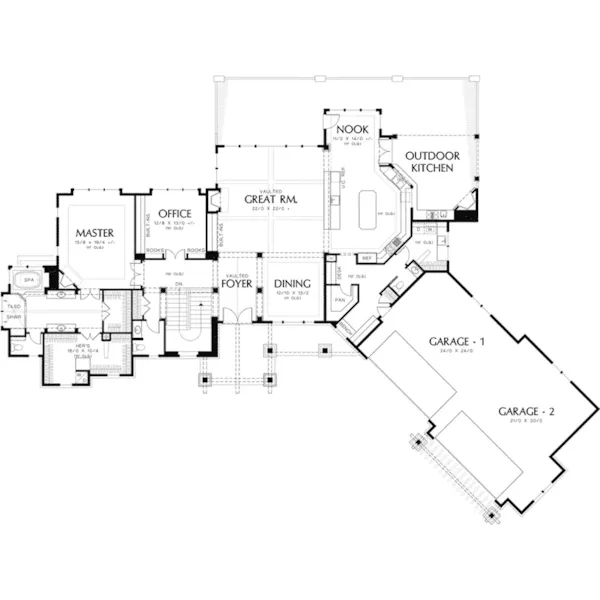 Lake House Plan First Floor - Knotty Pine Luxury Home 011S-0112 - Search House Plans and More