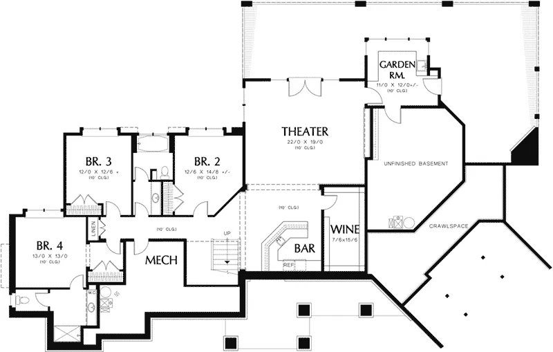Arts & Crafts House Plan Lower Level Floor - Knotty Pine Luxury Home 011S-0112 - Search House Plans and More