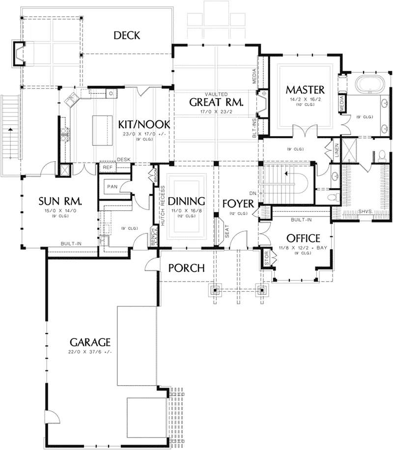 Ranch House Plan First Floor - Shepard Cove Craftsman Home 011S-0113 - Shop House Plans and More