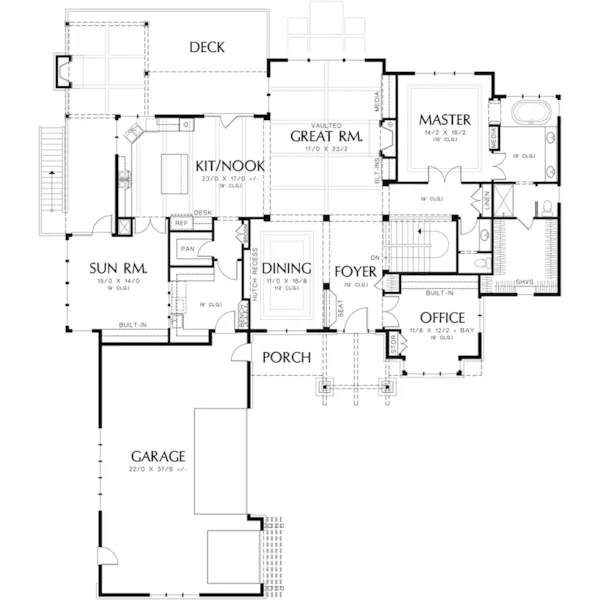 Mountain House Plan First Floor - Shepard Cove Craftsman Home 011S-0113 - Shop House Plans and More