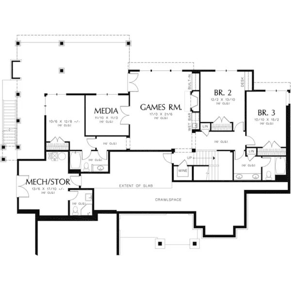 Mountain House Plan Lower Level Floor - Shepard Cove Craftsman Home 011S-0113 - Shop House Plans and More