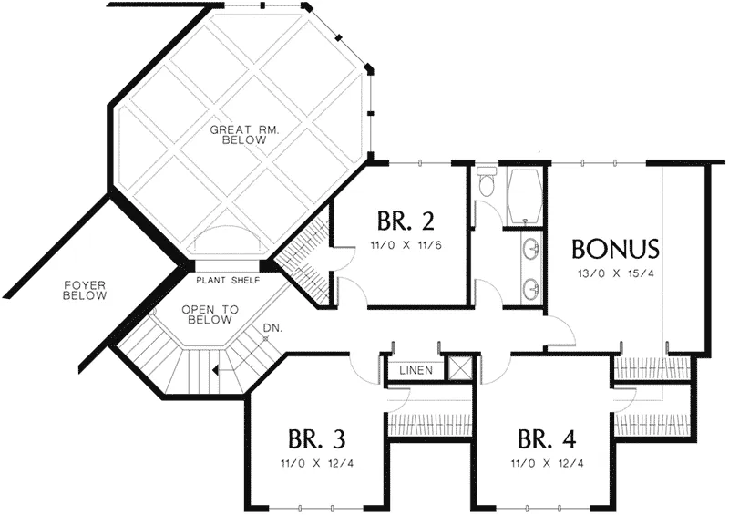 Sunbelt House Plan Second Floor - Abbeyville Traditional Home 011S-0128 - Shop House Plans and More