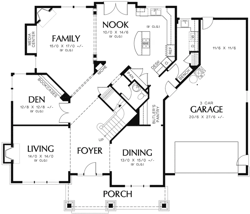 Rustic House Plan First Floor - Ash Creek Craftsman Home 011S-0130 - Search House Plans and More