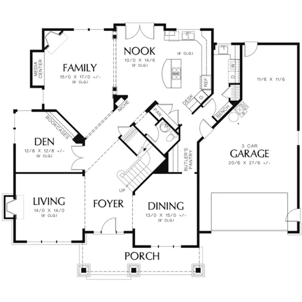 Craftsman House Plan First Floor - Ash Creek Craftsman Home 011S-0130 - Search House Plans and More