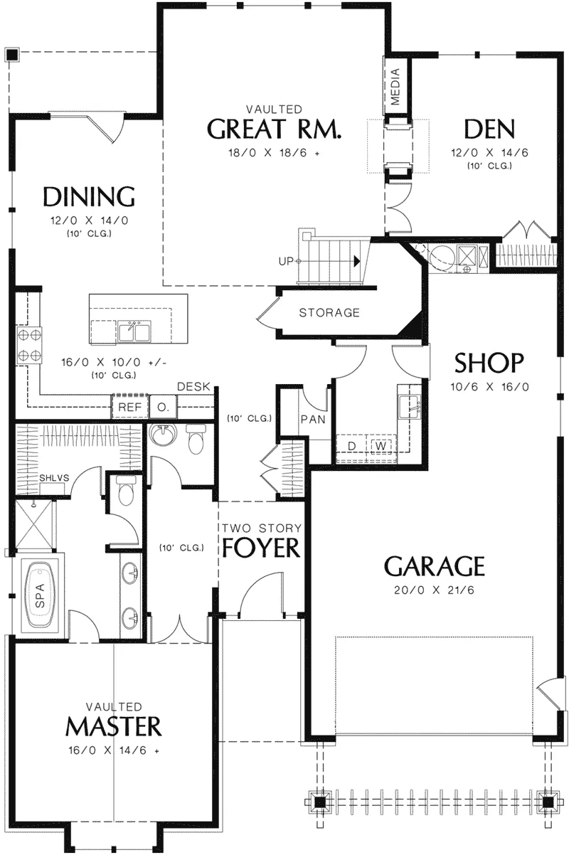 Craftsman House Plan First Floor - Kenyon Pass Craftsman Home 011S-0140 - Shop House Plans and More