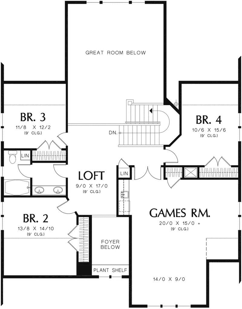 Arts & Crafts House Plan Second Floor - Kenyon Pass Craftsman Home 011S-0140 - Shop House Plans and More