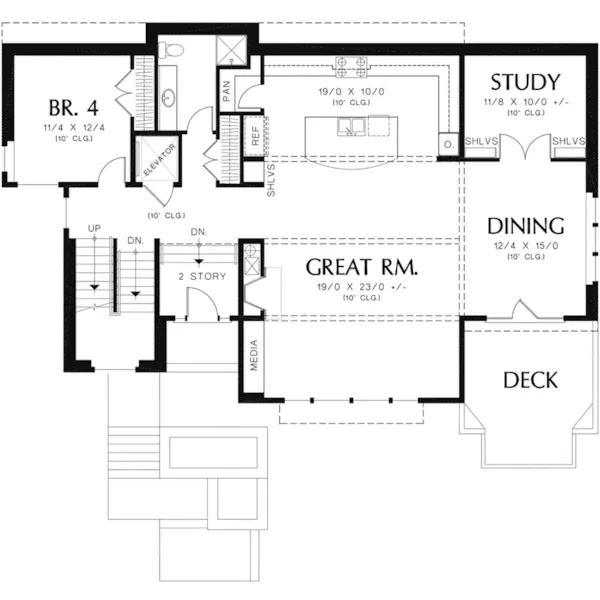 Prairie House Plan First Floor - Solano Multi-Level Modern Home 011S-0144 - Shop House Plans and More