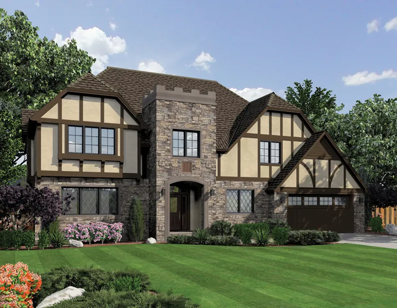 Tudor House Plan Front of Home - Warmouth Luxury Tudor Home 011S-0147 - Shop House Plans and More