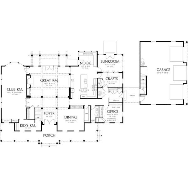 Colonial House Plan First Floor - Roberts Ridge Country Home 011S-0156 - Shop House Plans and More