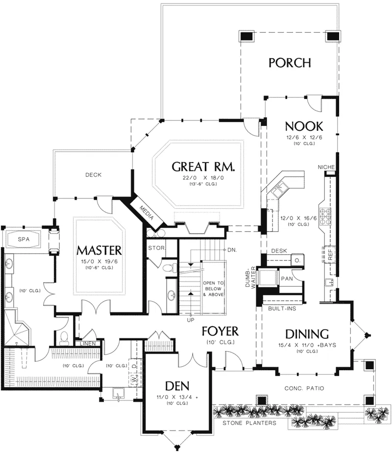 Prairie House Plan First Floor - Donnel Point Luxury Home 011S-0160 - Shop House Plans and More