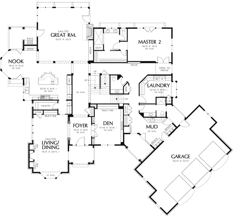English Cottage House Plan First Floor - Jackson Cove Luxury Home 011S-0172 - Shop House Plans and More