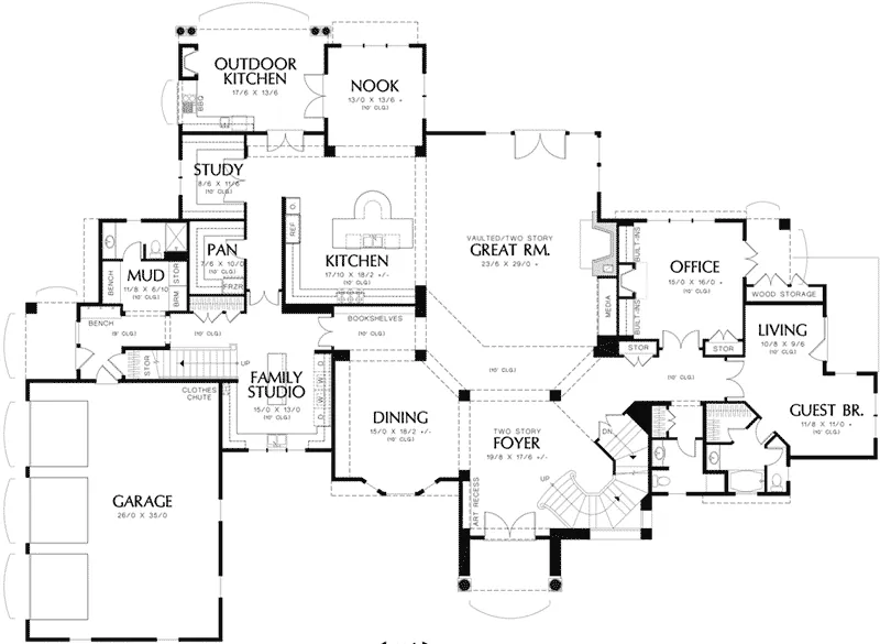 Southwestern House Plan First Floor - Tuscany Luxury Home 011S-0176 - Shop House Plans and More