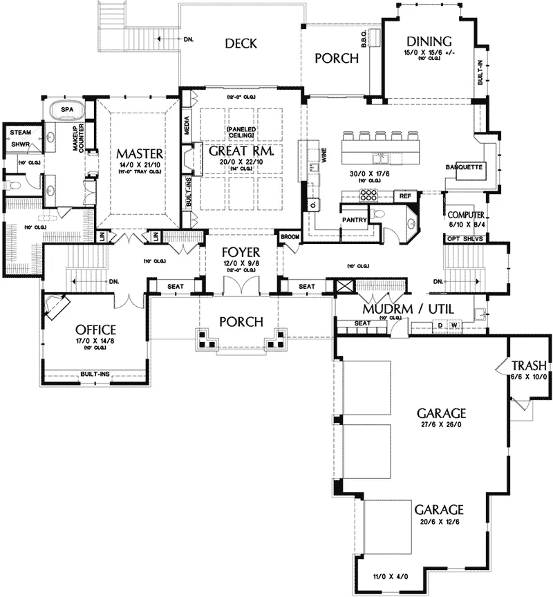 Country House Plan First Floor - Redford Hill Rustic Home 011S-0185 - Shop House Plans and More