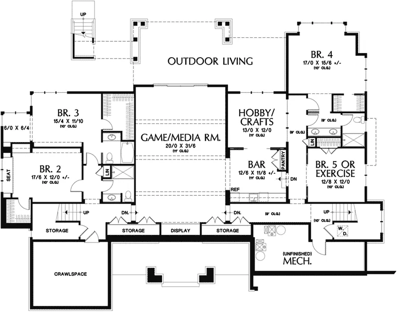 Country House Plan Lower Level Floor - Redford Hill Rustic Home 011S-0185 - Shop House Plans and More