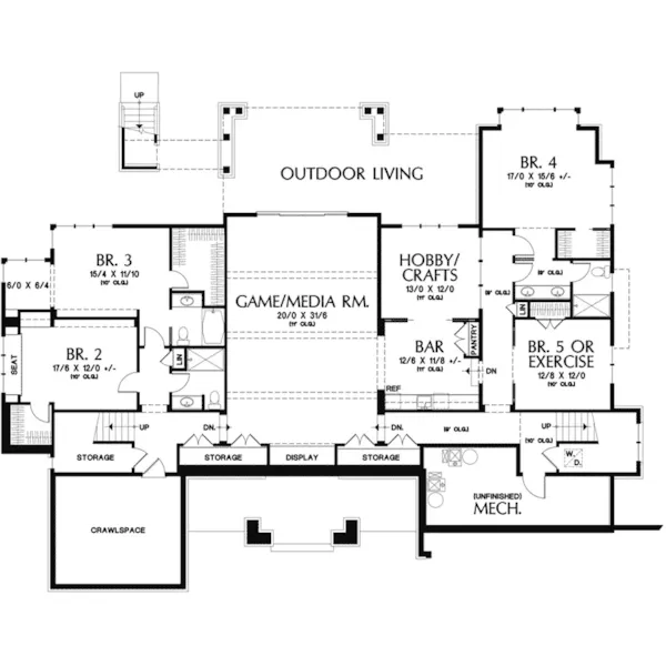 Shingle House Plan Lower Level Floor - Redford Hill Rustic Home 011S-0185 - Shop House Plans and More