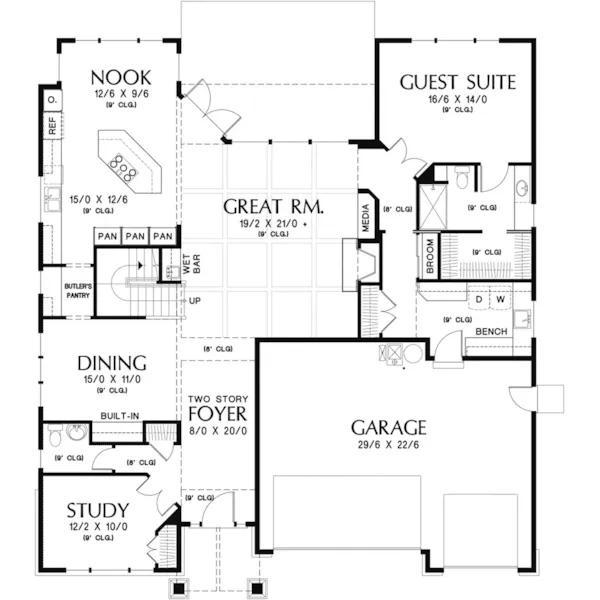 Craftsman House Plan First Floor - Saginaw Bay Luxury Home 011S-0186 - Shop House Plans and More