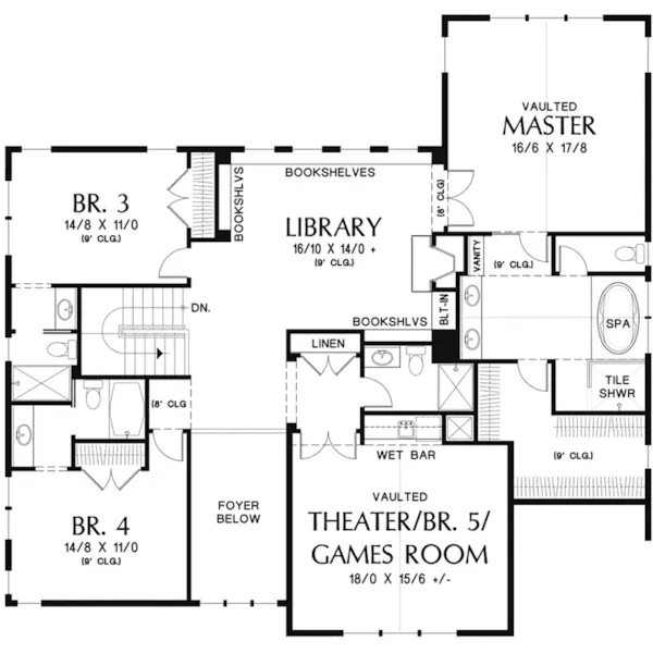 Craftsman House Plan Second Floor - Saginaw Bay Luxury Home 011S-0186 - Shop House Plans and More