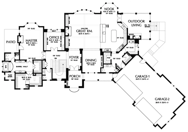 Country French House Plan First Floor - Burton Manor European Home 011S-0193 - Shop House Plans and More
