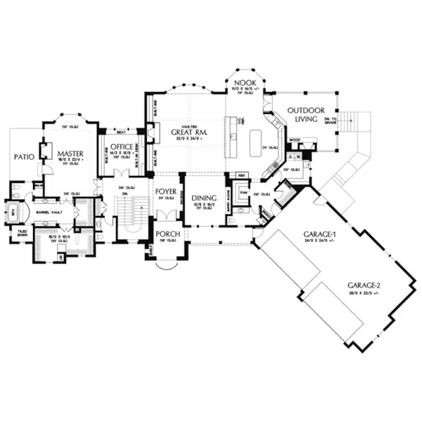 Ranch House Plan First Floor - Burton Manor European Home 011S-0193 - Shop House Plans and More