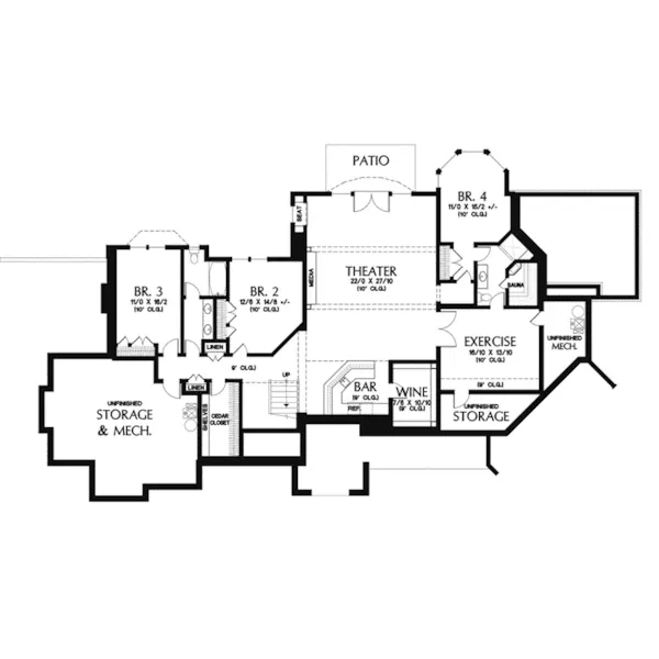 Ranch House Plan Lower Level Floor - Burton Manor European Home 011S-0193 - Shop House Plans and More