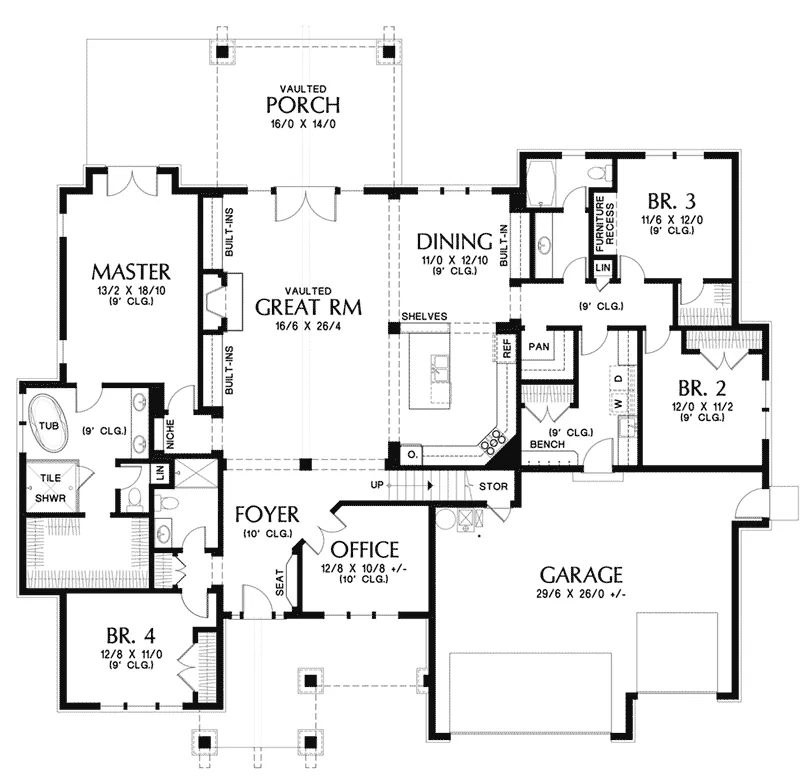 Rustic House Plan First Floor - Latham Creek Craftsman Home 011S-0203 - Shop House Plans and More