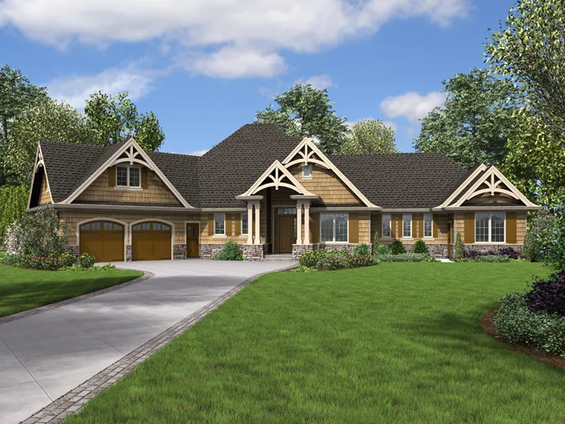 European House Plan Front of Home - Lynnwood Craftsman Home 011S-0207 - Shop House Plans and More