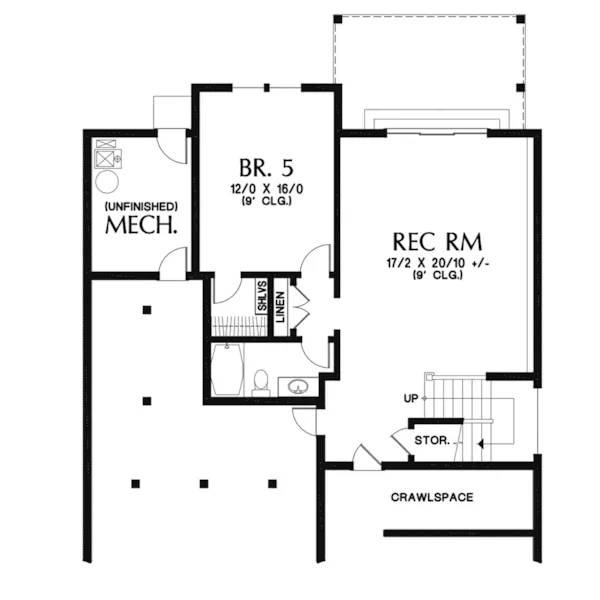 Craftsman House Plan Lower Level Floor - Perry Farm Craftsman Home 011S-0212 - Shop House Plans and More