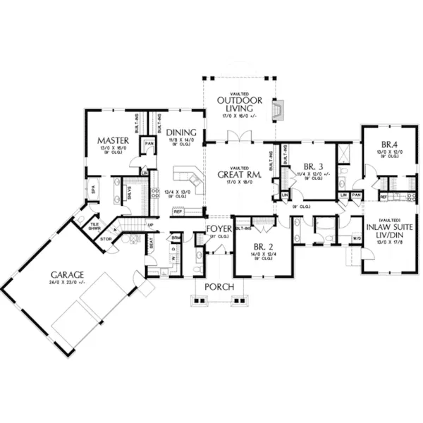 Arts & Crafts House Plan First Floor - Vineyard Hill Craftsman Home 011S-0215 - Shop House Plans and More