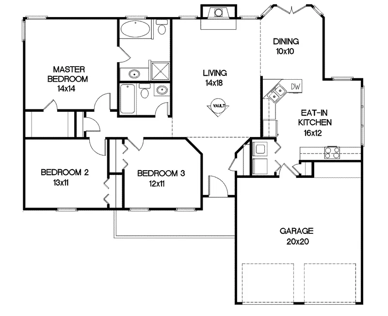 Ranch House Plan First Floor - Newcastle Falls Ranch Home 013D-0006 - Shop House Plans and More