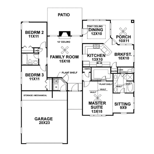 Country House Plan First Floor - Kenmore Traditional Ranch Home 013D-0010 - Search House Plans and More