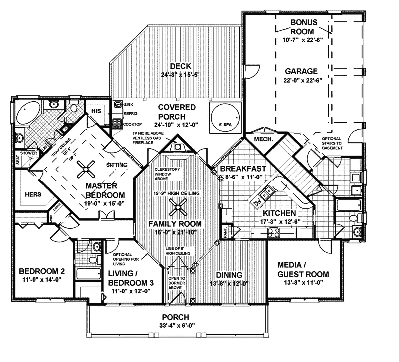 Country House Plan First Floor - Mannington Southern Home 013D-0022 - Shop House Plans and More