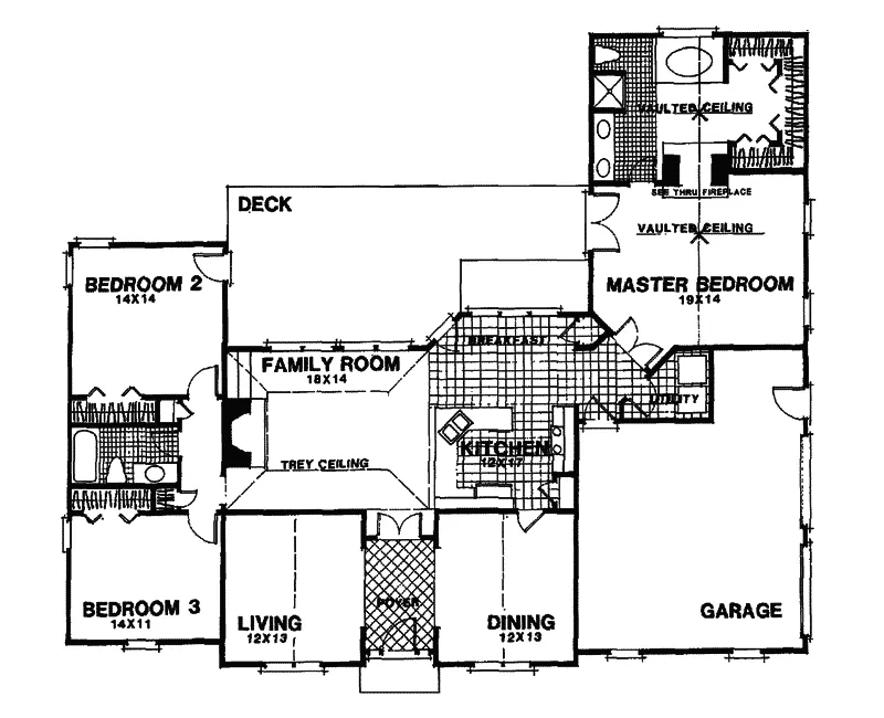 Ranch House Plan First Floor - Waycross Sunbelt Home 013D-0023 - Shop House Plans and More