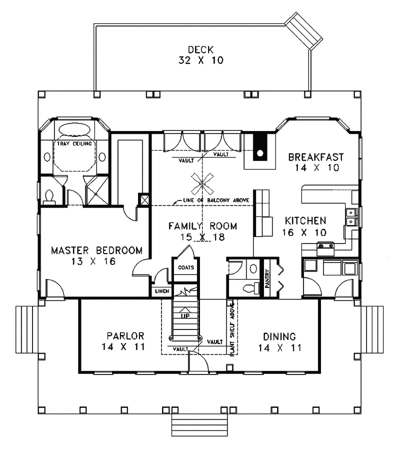 Traditional House Plan First Floor - Sumner Acadian Farmhouse 013D-0028 - Shop House Plans and More
