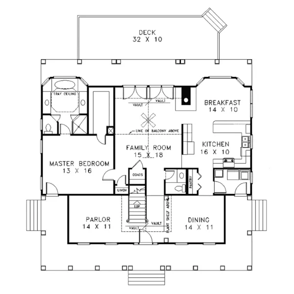 Bungalow House Plan First Floor - Sumner Acadian Farmhouse 013D-0028 - Shop House Plans and More