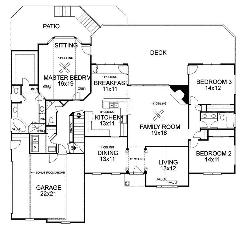 Traditional House Plan First Floor - Hazelhurst Ranch Home 013D-0029 - Search House Plans and More