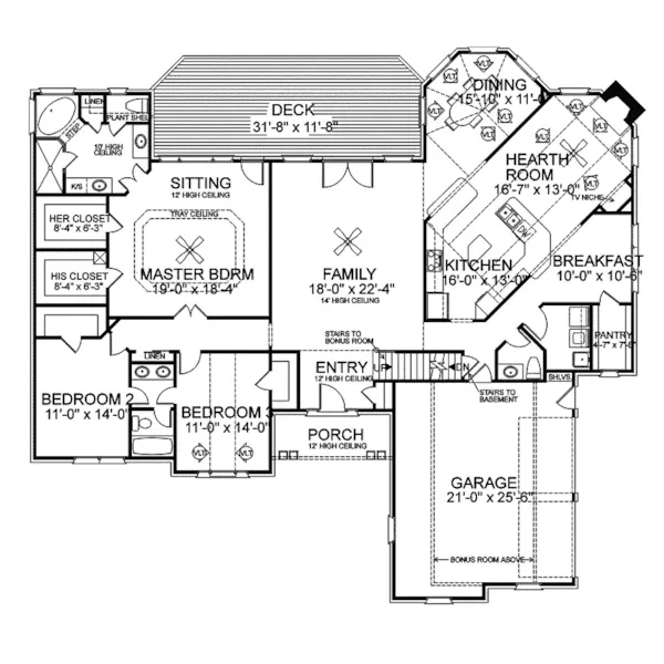 Southern House Plan First Floor - Durand Traditional Ranch Home 013D-0037 - Search House Plans and More