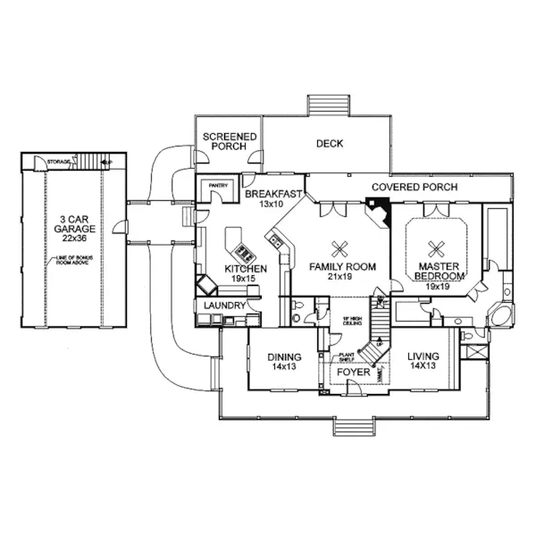 Southern House Plan First Floor - Hallberg Country Farmhouse 013D-0042 - Search House Plans and More