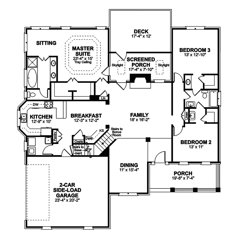 Ranch House Plan First Floor - Warren Cliff Traditional Home 013D-0046 - Shop House Plans and More