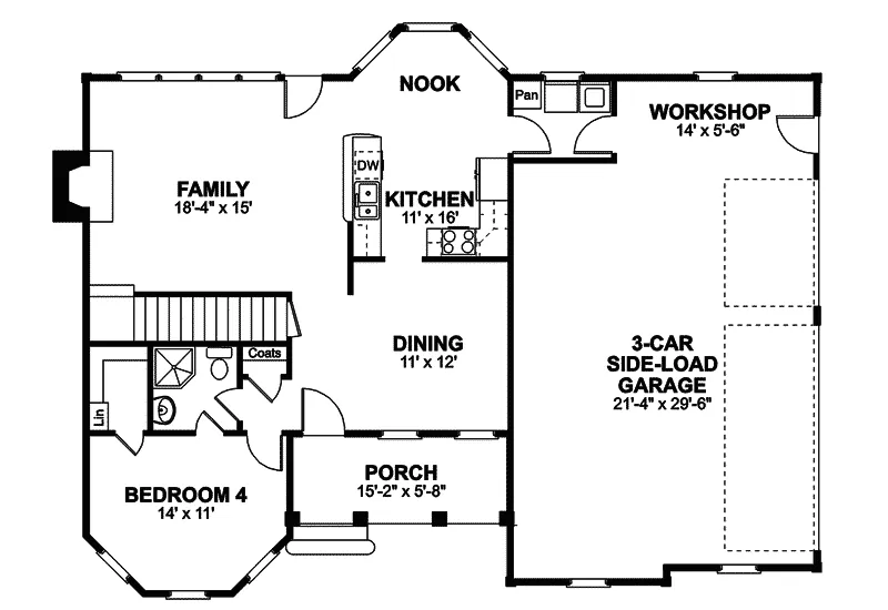 Southern House Plan First Floor - Hansen Southern Country Home 013D-0047 - Search House Plans and More