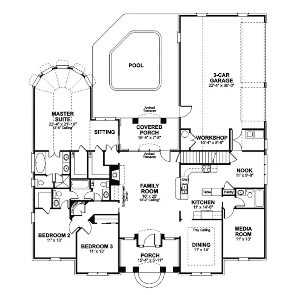 Ranch House Plan First Floor - Yates Traditional Home 013D-0051 - Shop House Plans and More