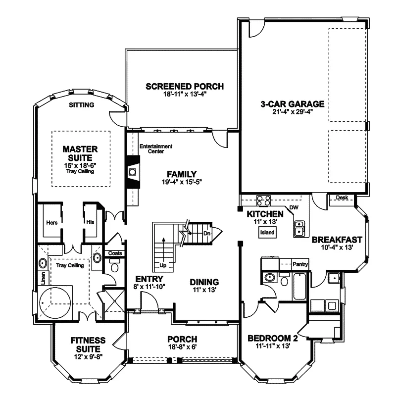 Victorian House Plan First Floor - Brook Mill Traditional Home 013D-0052 - Search House Plans and More