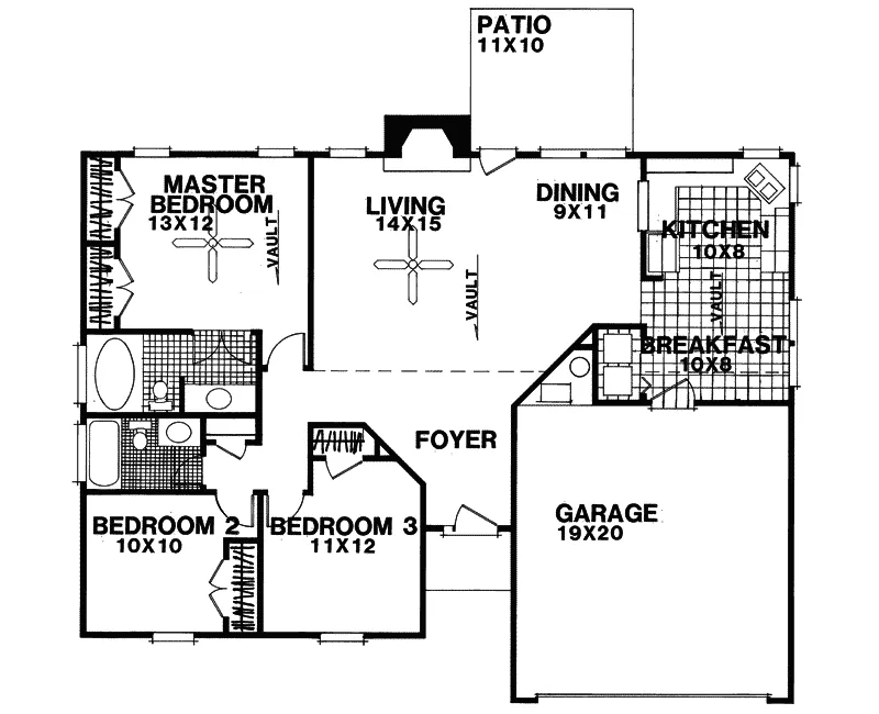 Ranch House Plan First Floor - Campbell Ranch Home 013D-0060 - Search House Plans and More