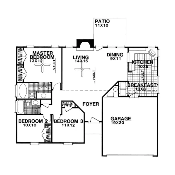 Ranch House Plan First Floor - Campbell Ranch Home 013D-0060 - Search House Plans and More