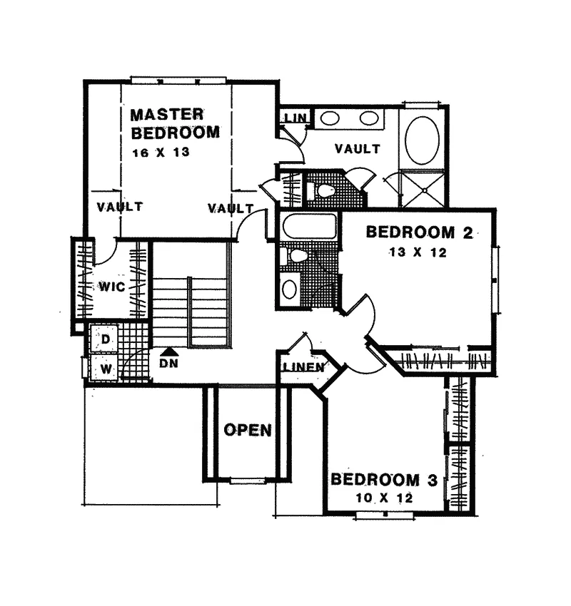 Traditional House Plan Second Floor - Tourville Narrow Lot Home 013D-0083 - Shop House Plans and More