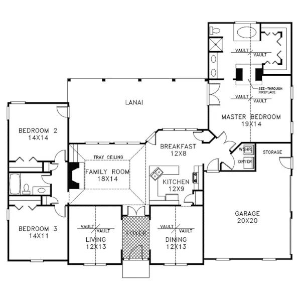 Ranch House Plan First Floor - Boland Bay Ranch Home 013D-0085 - Search House Plans and More