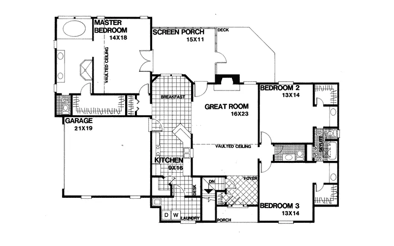 Ranch House Plan First Floor - Wadley Hill Ranch Home 013D-0088 - Shop House Plans and More